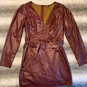 Red faux leather dress!